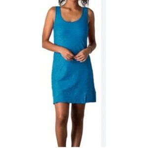Toad & Co XS Samba Wave Tank Dress Teal Blue Textured Stretch Organic Cotton